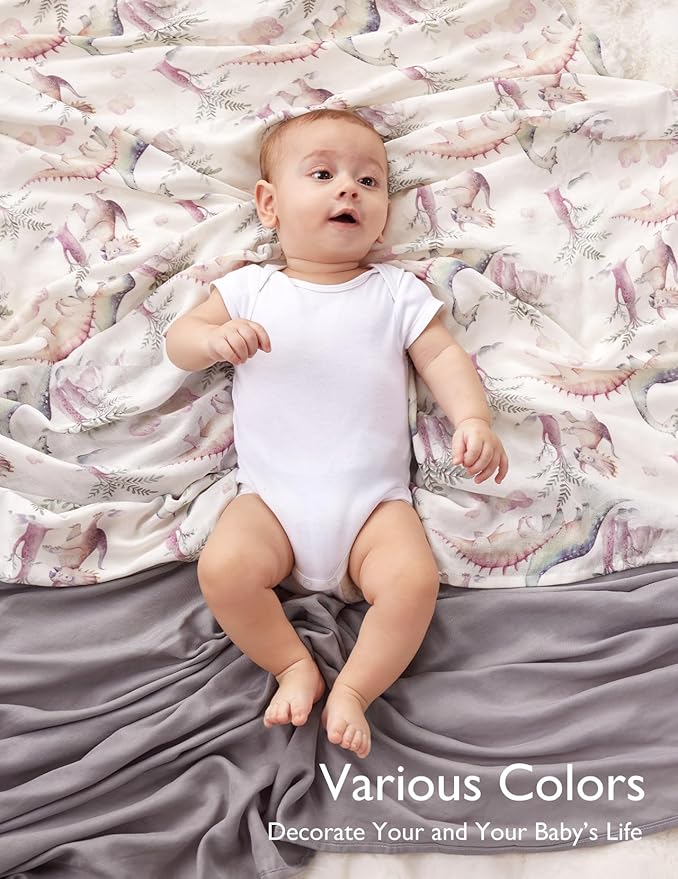 Momcozy Muslin Swaddle Blankets, Ultra Soft Neutral Registry Essentials, Jungle Dinosaur, Breathable Large 47'' x 47'' Newborn Boys Girls Receiving Blanket