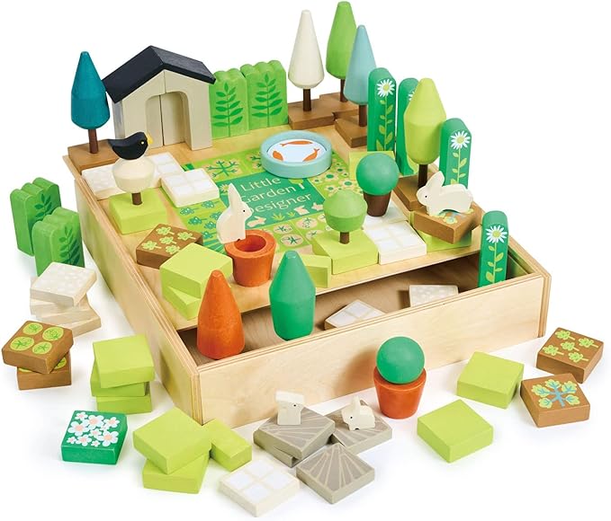 Tender Leaf Toys - Little Garden Designer - Wood Garden Building Play Set - Inspires Creativity, Encourages Role-Play and Story Invention, Educational Activity for Boys and Girls - Age 3+