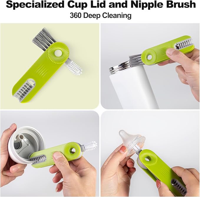 [3 Pack] Bottle Brush, 15 Inches Stainless Steel Long Handle Baby Bottle Scrub Cleaning Brushes with Straw & Lid Brushes for Sports Water Bottle, Cups, Coffee Mugs, Glasswares