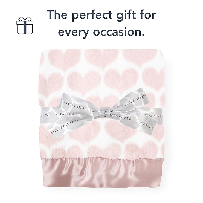Little Giraffe Luxe Baby Blanket – 29x35” Satin Trim, Heart Army Dusty Pink | Ultra-Soft, Hypoallergenic Stroller & Nursery Blanket | Perfect for Newborns & Toddlers