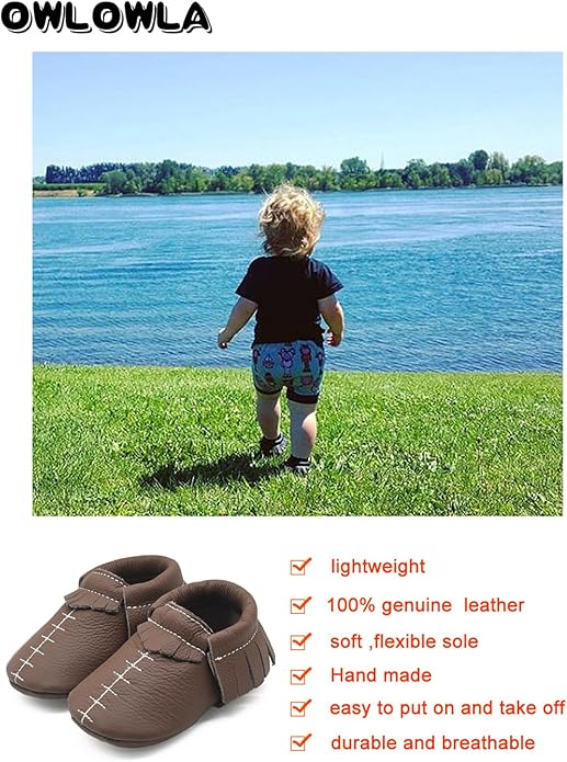 OWLOWLA Baby Moccasins Soft Sole Leather Baby Shoes Infant Toddler Pre-Walker Shoes Baby Boy Girl