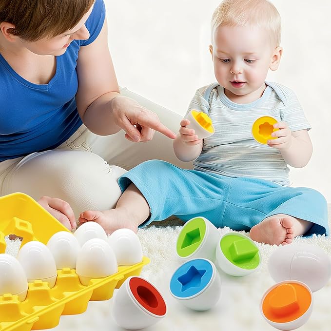 Matching Eggs for Toddlers 1-3, 12 Pcs Set Shape Sorter Puzzle Color Sorting Learning Fine Motor Skills Game, Sensory Educational Montessori Toys Gift for 1 2 3 Year Old Kids Baby Boys Girls