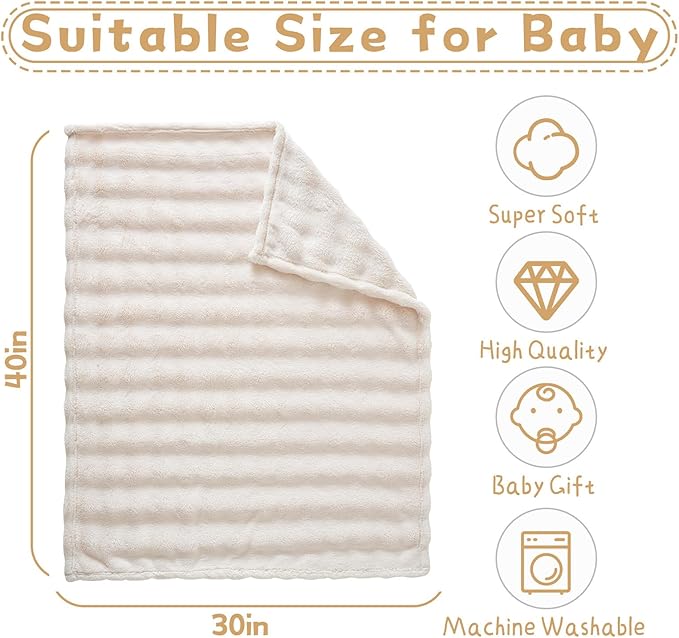 Fleece Baby Blanket for Boys 3D Bubble Design, Warm Cozy and Fluffy Infant Newborn Toddler Small Receiving Blankets for Crib Stroller, 30x40 Inches, Off White
