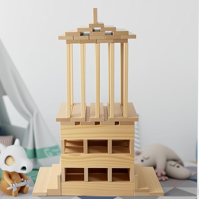 Large Open Ended Wooden Building Blocks for Kids 44 lb, 19.7″ Giant Natural Pine Rectangular Wood Building Toys 32pcs，XXL STEM Construction Toys for Toddlers, Birthday Gift for Kids Ages 4-12 (Large)