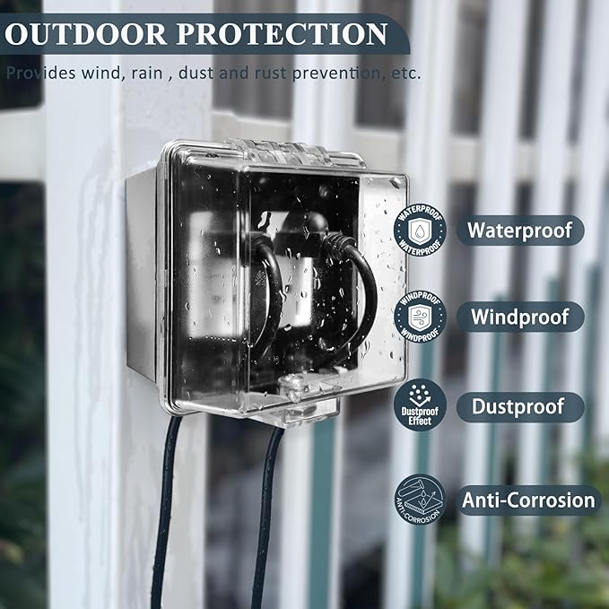 2-Gang Baby Safety Dual Outlet Cover Box - Fit 1.3“ x 2.66”, Easier Operation, Simple 4 Step Install,Provides Extra Space Inside for Plugs,Adapters,4.53" high x 4.35" Wide x 2.52" deep