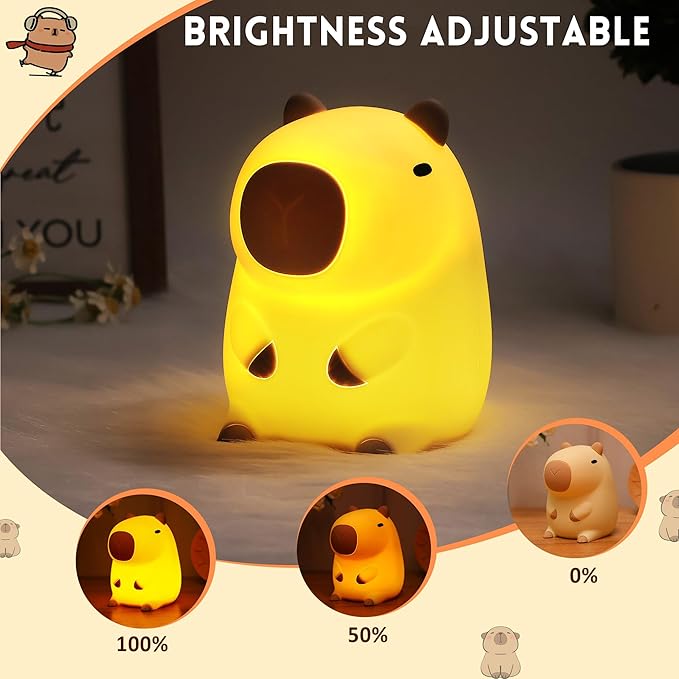 Cute Capybara Night Light, Capybara Gifts for Kids Friends, Silicone Animal Nursery Lamp with Rechargeable Timer Dimmable, Perfect Birthday Christmas Easter Gift, Best Home Bedroom Decor