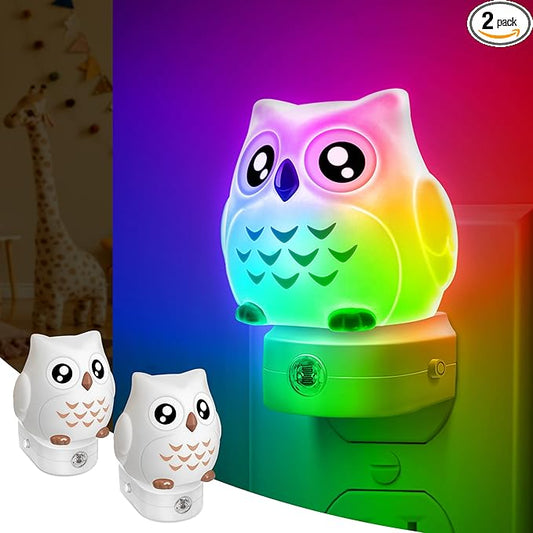 DORESshop Owl Night Lights Plug Into Wall [2 Pack], Cute Night Light for Kids, 8-Color LED Night Light, Nightlight with Dusk to Dawn Sensor for Kids Room, Bathroom, Bedroom Décor, Children Gift