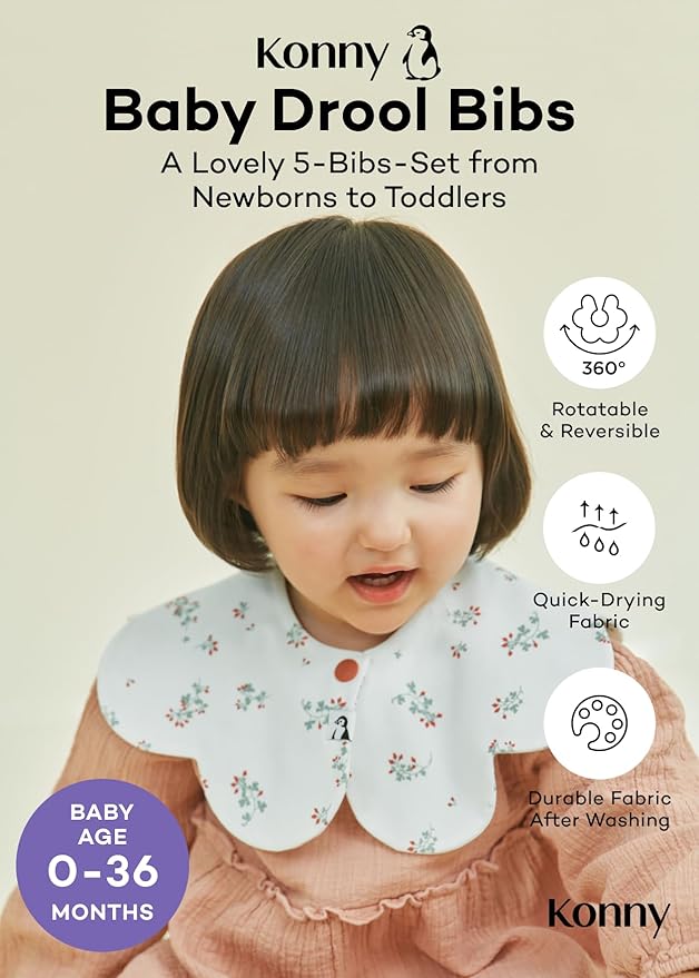 Konny Baby Bibs Set, 360 ° Rotate, Soft and Absorbent Bandana Drooling for Boys Girls baby Essentials