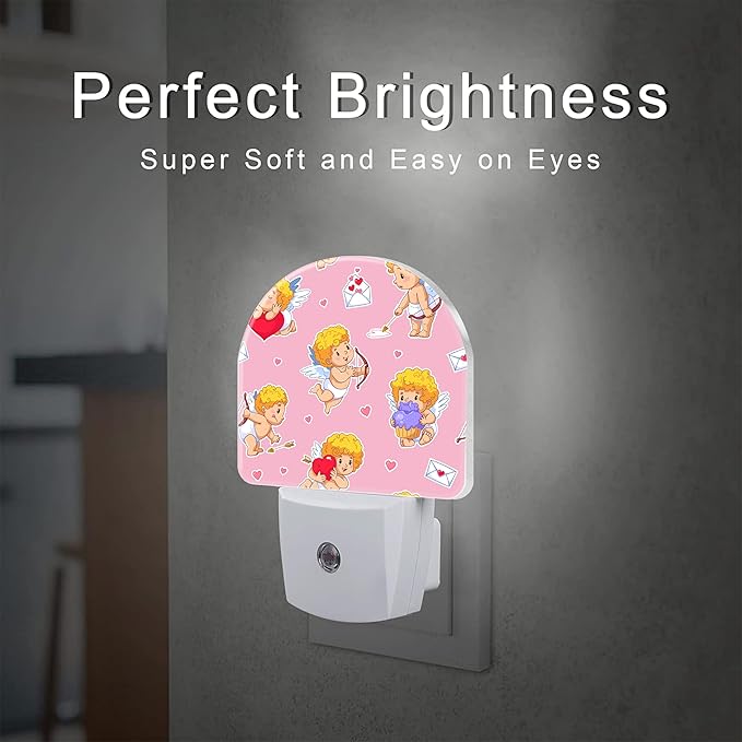 Valentine's Day Cupids with Bows Night Light for Kids,Cute Little Angels with Red Hearts Night Light Plug in with Dusk to Dawn Sensor,0.5w Energy Saving Nightlight for Hallway Stairway Kitchen Bedroom