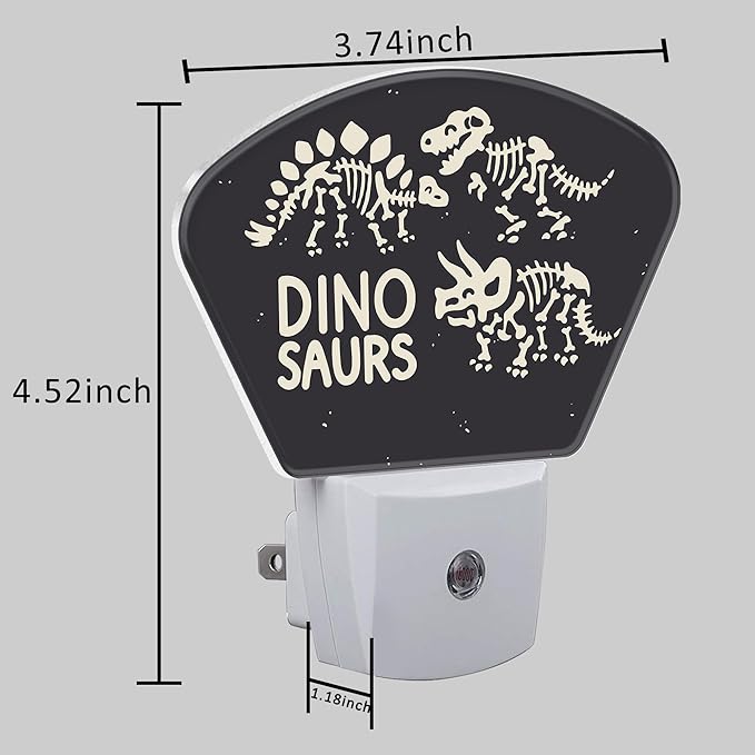 Cute Skeletons of Dinosaurs Night Light for Kids, Dinosaurs Skeletons LED Night Light Plug into Wall with Dusk to Dawn Sensor for Girls Boys Bedroom, Hallway, Kitchen, Bathroom, Stairs Decor