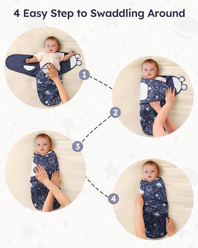 Baby Swaddles for Newborns with Zipper, 100% Cotton Newborn Swaddle Sack, 3 Pack Baby Swaddles 0-3 Months Swaddle Sleep Sack for Newborn Baby Boy Girl Blue Planet