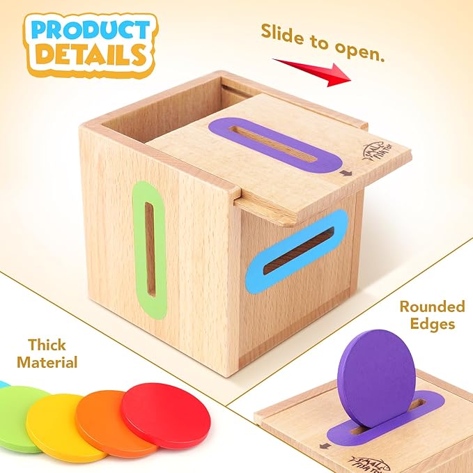 Montessori Toys for 1 2 3 Year Old: Fine Motor Skills Toys Wooden Color Sorting Sensory Toy for 1-3 Year Old, Object Permanence Wooden Learning Matching Game Travel for Baby Boys Girls Easter Gifts