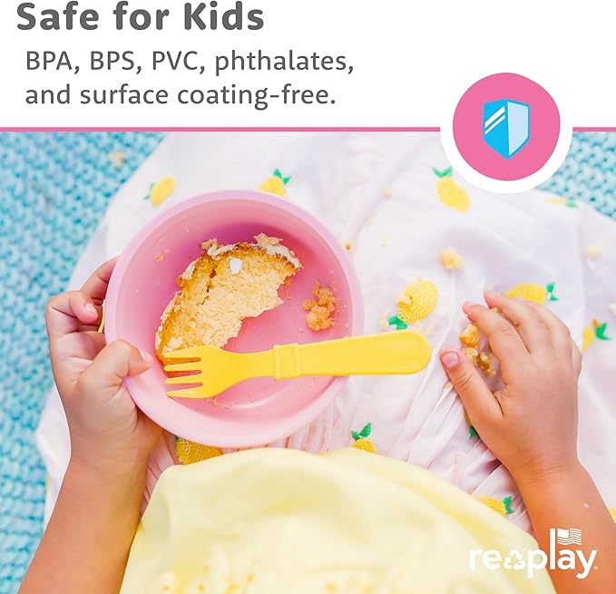Re-Play 12 oz. Toddler Bowls Set of 3 - Kids Deep-Walled, Durable & Reusable Snack and Meal Bowls, Dishwasher & Microwave Safe, BPA-Free, Made in USA from Recycled Plastic, Blossom
