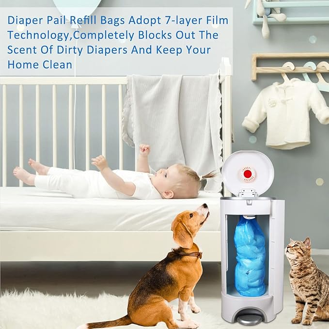 Diaper Pail Refill Bags 34 Bags 1088 Counts Compatible with Arm&Hammer Disposal System, 100% Lock Odor, Seal and Toss Diaper Pail Refills
