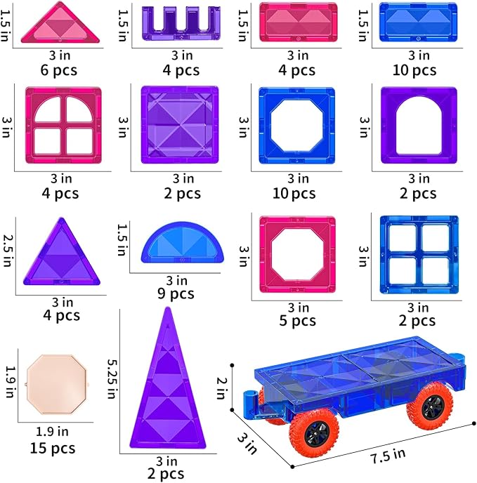80 PCS Magnetism Blocks Tiles for Kids Ages 3 4 5 6 7 8+, Building Set for Toddlers 3-5 4-8, Stacking Blocks, Educational Construction Toy for Boys and Girls, Creative Play Birthday Gifts 2-4