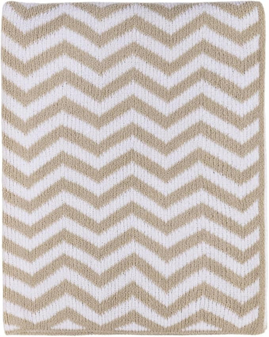 Living Textiles Chenille Knitted Blanket - Taupe Chevron