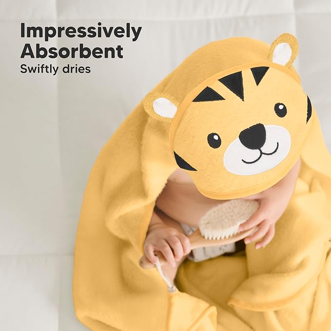 KeaBabies Hooded Baby Towel for Newborn - Viscose Derived from Bamboo Large Baby Bath Towels with Hood for Boys, Girls, Toddler, Extra Absorbent & Soft Newborn Bath Essentials (Tiger, Regular)