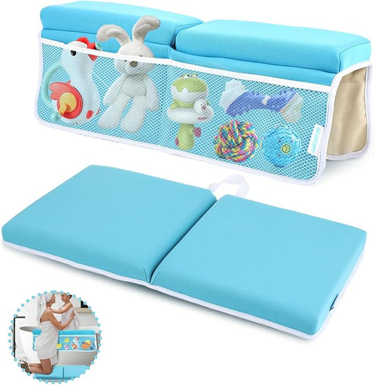 Bath Kneeler and Elbow Rest Pad, Thick Quick Dry Kneeling Mat, Large Bathtub Pad with Toy Organizer for Baby Bathing (Blue)