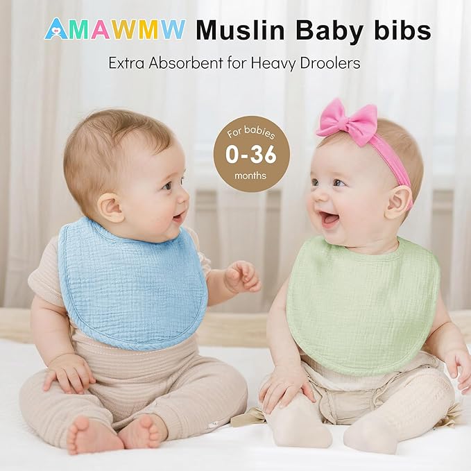 AMAWMW Muslin Baby Bibs for Unisex Boys Girls 6Pack Baby Bandana Drool Bibs Adjustable Newborn Bib for Drooling & Teething