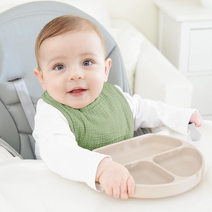 Bearmoss Muslin Baby Drooling Bibs 8 Pack, 100% Cotton Square Adjustable Bandana Bibs Gift for Baby Girls Boys Teething Drool