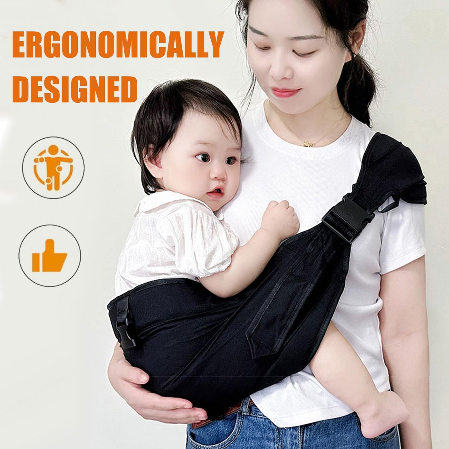 Baby Sling Carrier Toddler Carrier One Shoulder Adjustable Shoulder Strap Labor-Saving Baby Sling 10-45lbs(Grey,Cloth)