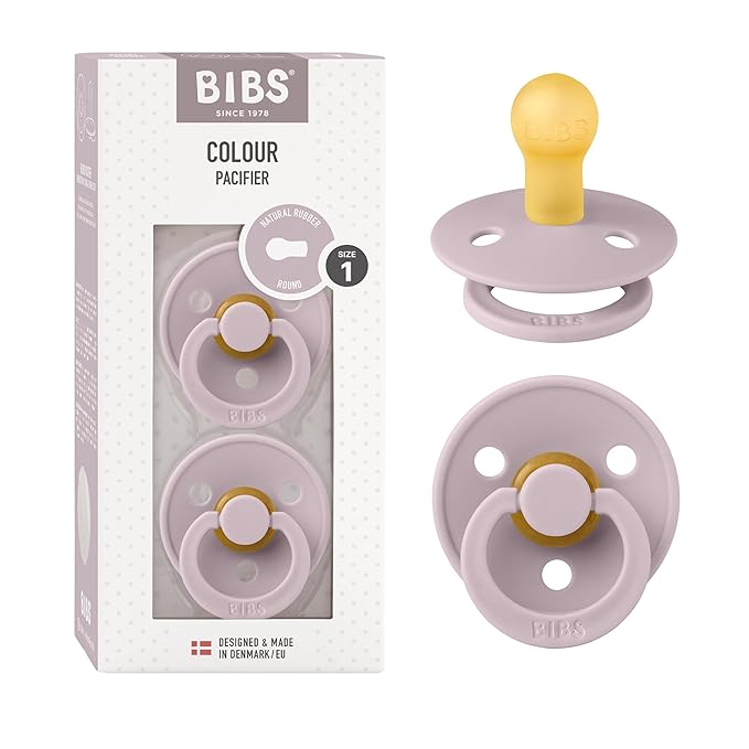 BIBS Pacifiers Colour Collection | Natural Rubber Baby Pacifier | Set of 2 BPA-Free Soothers | Made in Denmark | 0+ Months (Pack of 2) | Dusky Lilac