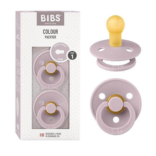 BIBS Pacifiers Colour Collection | Natural Rubber Baby Pacifier | Set of 2 BPA-Free Soothers | Made in Denmark | 0+ Months (Pack of 2) | Dusky Lilac