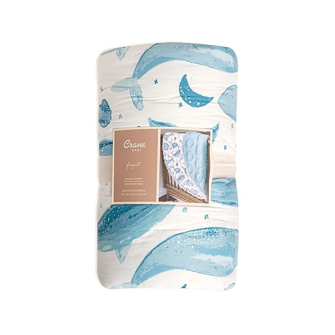 Crane Baby Activity Mat, Baby Play Mat Whale Print, Ocean Nursery Decor for Boys & Girls, Infant Tummy Time Floor, Ocean Nursery Decor, 40" x 40" (Pack of 6)