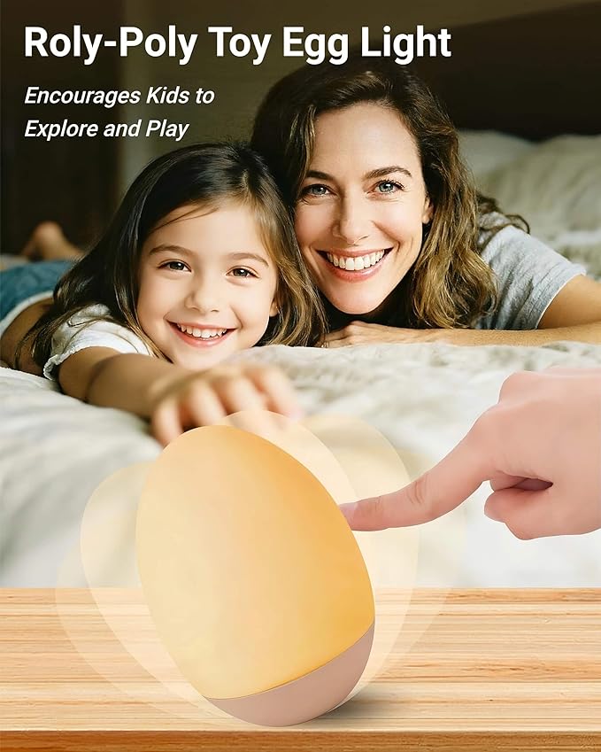 Egg Baby Night Light for Nursery & Breastfeeding – Portable Touch Light with 7 RGB Colors, Stepless Dimming, Rechargeable, BPA-Free Soft Silicone, Compact Lamp for Kids & Newborns