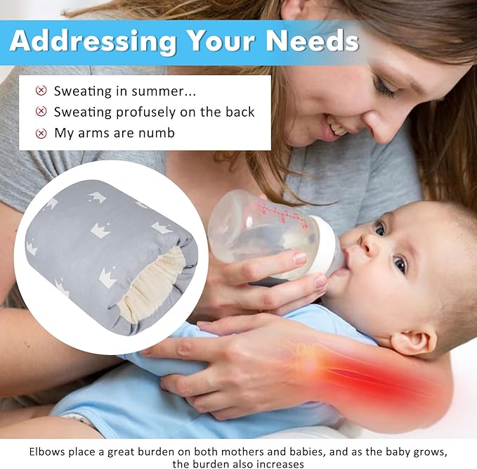 Nursing Arm Pillows for Breastfeeding,Baby Feeding Arm Pillow Portable and Washable for Travel, Soft Cotton Ergonomic Bottle Nursing Essentials（Grey Crown）