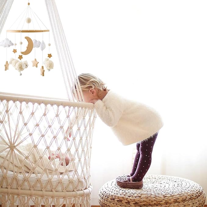 Baby Mobile for Crib, Montessori Baby Crib Mobile for Boys Girls for Bassinet, Nursery Decor for Infant Bedroom Hanging, Baby Mobile Soothe Toys -Gender Neutral Baby Gift (Beige)