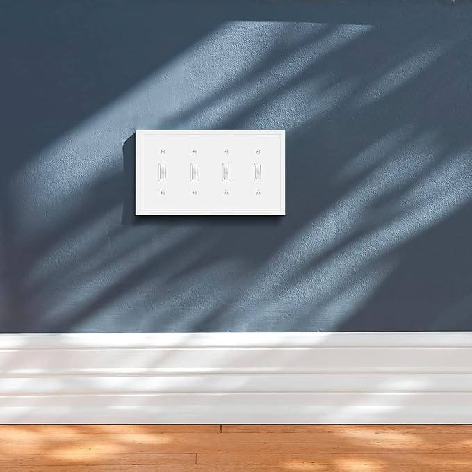 Modern Edge Decorative Wall Plate Switch Plate Outlet Cover, Durable Solid Zinc Alloy (Quad Toggle, White)