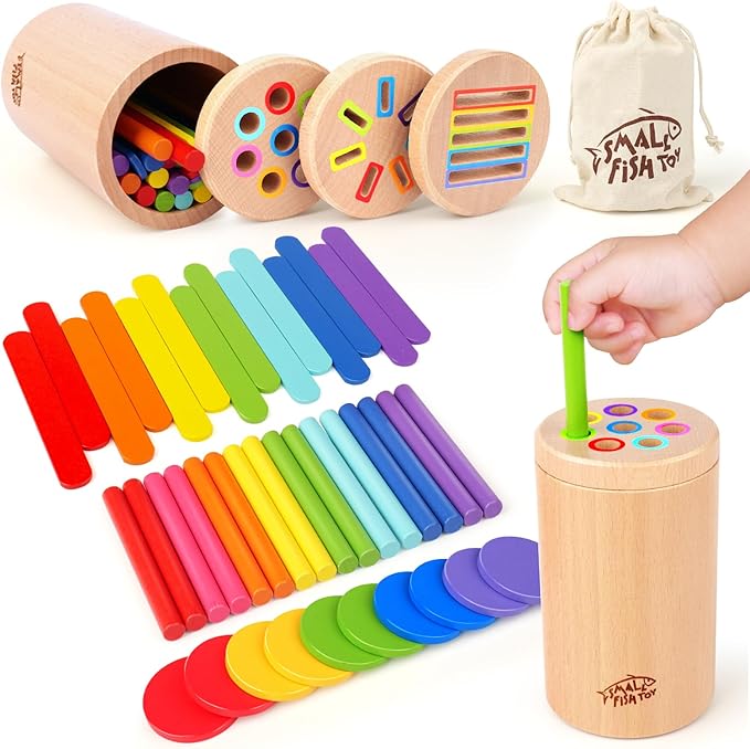 Wooden Montessori Baby Toddler Toys: 3 in 1Learning Fine Motor Skills Juguetes, Educational Color Sorting Fidget Sensory Toys for Toddlers 1-3, Object Permanence Cause and Effect Boys Girls Gifts