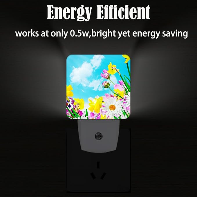 Yellow Petunias and White Sunflower Night Light,Plug-in Nightlights Auto Sensor Night Lamp Dusk-to-Dawn Lamp Home Decor for Nursery Children Girls Boys