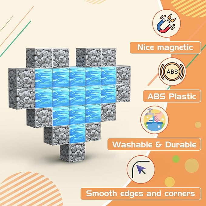 AESGOGO Magnetic Blocks, 72PCS STEM Montessori Toy for Crafting a Magnet DIY-World, Creative Building Toys for Boys Girls Kids Ages 3-5 5-7 6-8, Toddler Stacking Construction Cube.