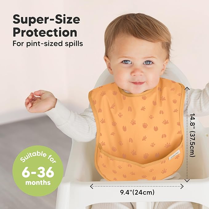 3-Pack Waterproof Baby Bibs for Eating - Lightweight Toddler Feeding Bibs with Large Food Catcher, Mess Proof, Food-Grade Baby Eating Essentials, Easy to Put On & Clean (Wilderness)