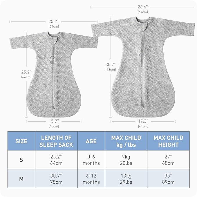 Cozy Baby Sleep Sack with Sleeves for Easy Transitioning Soft Cotton Warm 3-6 Months 1.5 Tog, Soft and Comfortable Wearable Blanket, 2-Way Zipper, Unisex Newborn Babies, Girls and Boys Sleeping Bag