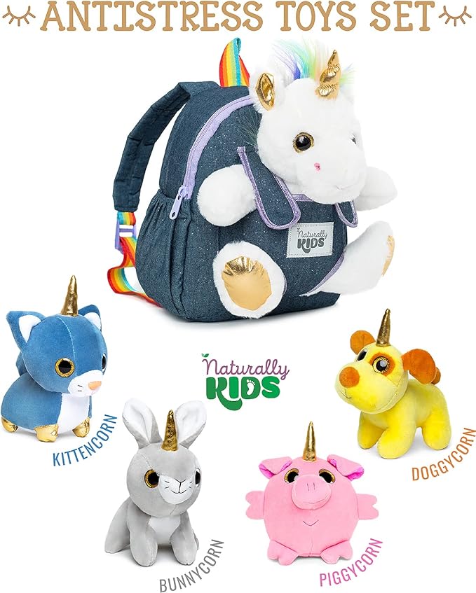 Naturally KIDS Toddler Unicorn Backpack w Plush Unicorn Toys, Gifts for 2-5 Year Old Girls, Toddler Backpack