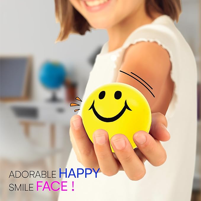 Neliblu 24 Pack Stress Balls for Kids and Adults - 2" Stress Ball in Bulk - Neon Yellow Squishy Balls with Smiley Faces - Fun Party Favors for Classroom, Goodie Bags, and Fidget Toys for Kids