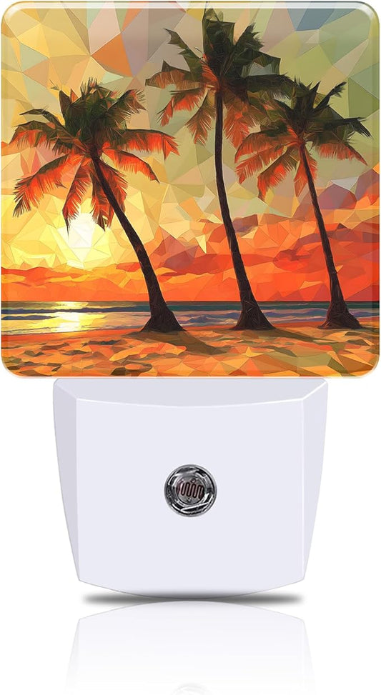 Palm Trees at Sunset Night Light, Beach Plug-in Nightlight with Dusk to Dawn Auto Sensor for Home Bedroom Hallway Kitchen 0.5W Sleep Friendly Led Lamp for Women Men