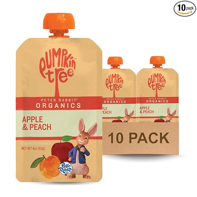 Pumpkin Tree Peter Rabbit Organics Apple and Peach, Fruit Snack Squeeze Pouch, 4 Ounce (Pack of 10)