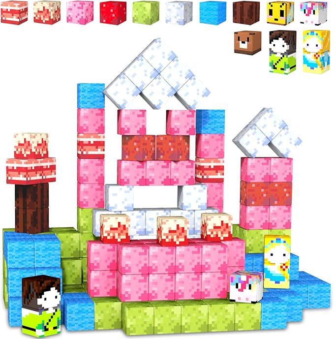 Magnetic Blocks for Kids Ages 3-5,54pcs Candy Magnetic Building Blocks Pink Magnet Cubes Sensory Creative Learning Toys Gifts for Toddlers Ages 4-8 5 6 7+Year Old Girls Birthday Christmas