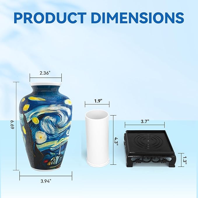 3D Puzzles Vase for Adults, Crafts for Adults, 120 Pieces Plastic DIY Unique Flower Vase with LED Light House Warming Gift Birthday Gifts for Flower Arrangements and Home Decor (Blue)