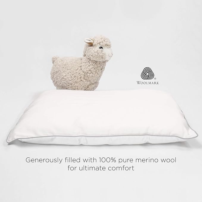 Woolino Toddler Pillow, Premium Breathable 100% Wool Fill & Cotton Cover Toddler Sleeping Pillow, Small Kids Travel Size, 14x19