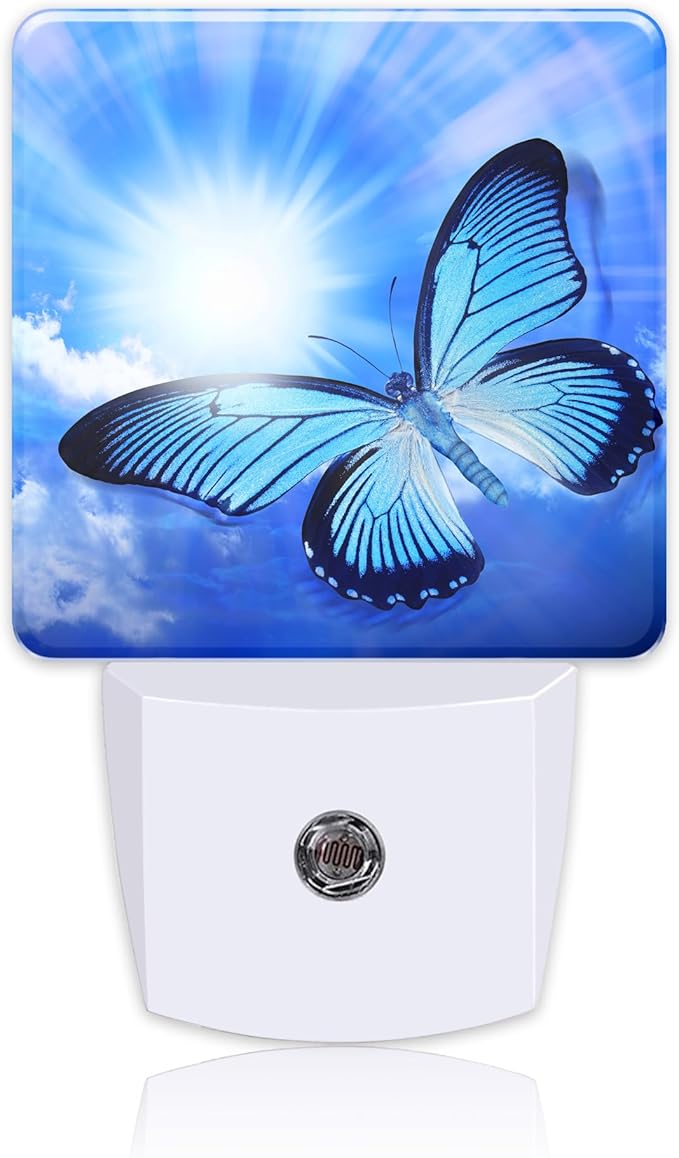 Butterfly Blue Sunny Sky Night Light With Dusk to Dawn Sensor for Kids, Girls, Boys, Women, Men - Room Decor, Hallway, Kitchen, Bathroom, Nursery, Stairs
