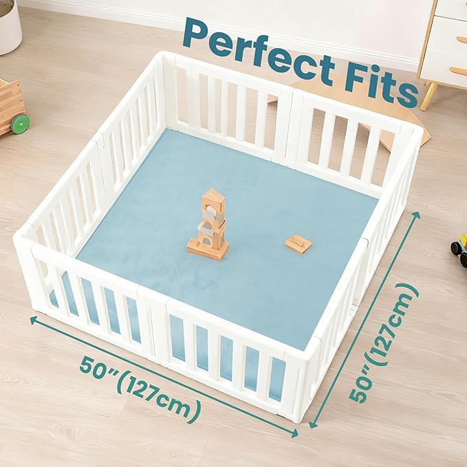 Baby Play Mat for Floor,1.3" Thick Elasti-Foam 50"×50" Playpen Mat for Tummy Time,Water Repellent Soft Coral Velvet for Toddler,Infant,Kids,Non-Slip Backing Safe for Crawling(Light Blue)