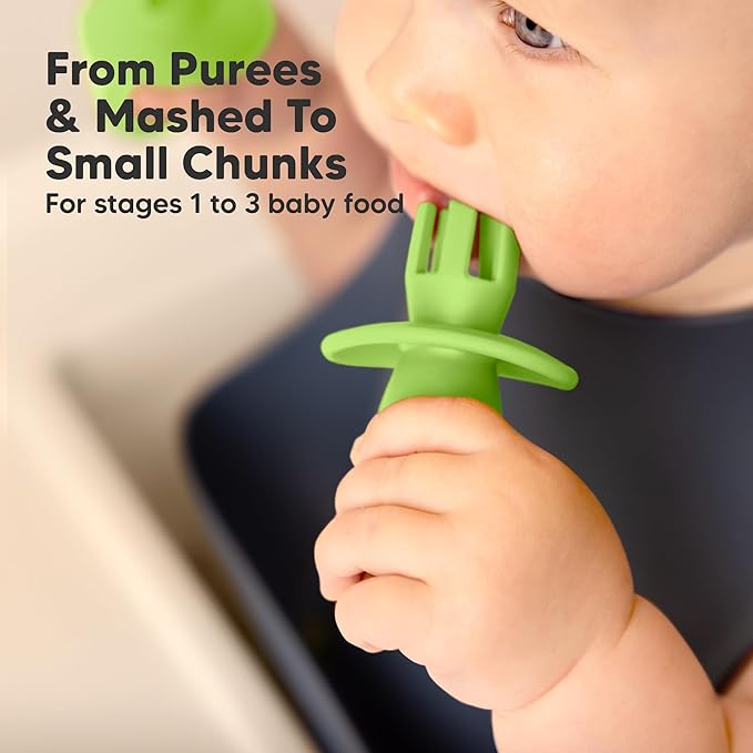 KeaBabies 4-Pack Silicone Baby Spoons and Forks Set - Baby Led Weaning Utensils 6-12 Months, Self Feeding Toddler Spoon & Fork for Training, Teething, Easy to Hold, BPA-Free Silicone (Kea)