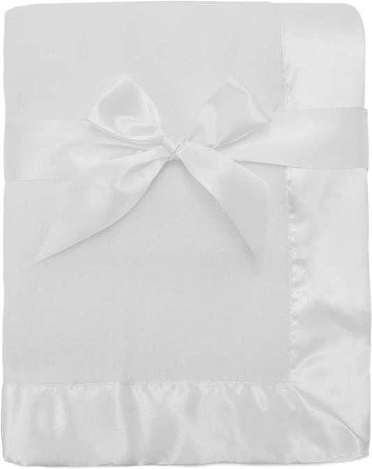 American Baby Company Fleece Blanket with Silk-Like Satin Trim, Soft, Warm & Cozy, White, 30" x 40" for Boys and Girls, Perfect for Baby Carrier, Stroller, Travel and Gifting