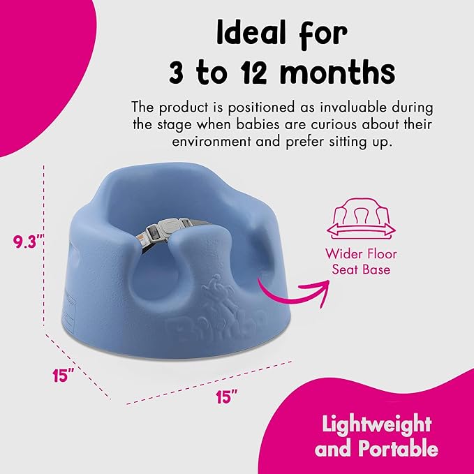 Bumbo Baby Infant Soft Foam Comfortable Support Wide Floor Seat with 3 Point Adjustable Harness for Ages 3 to 12 Months, Powder Blue