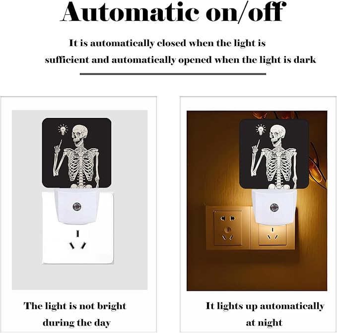 Halloween Skull Skeleton Night Light,Plug-in Nightlights Auto Sensor Night Lamp Dusk to Dawn Lamp Home Decor for Nursery Children Girls Boys